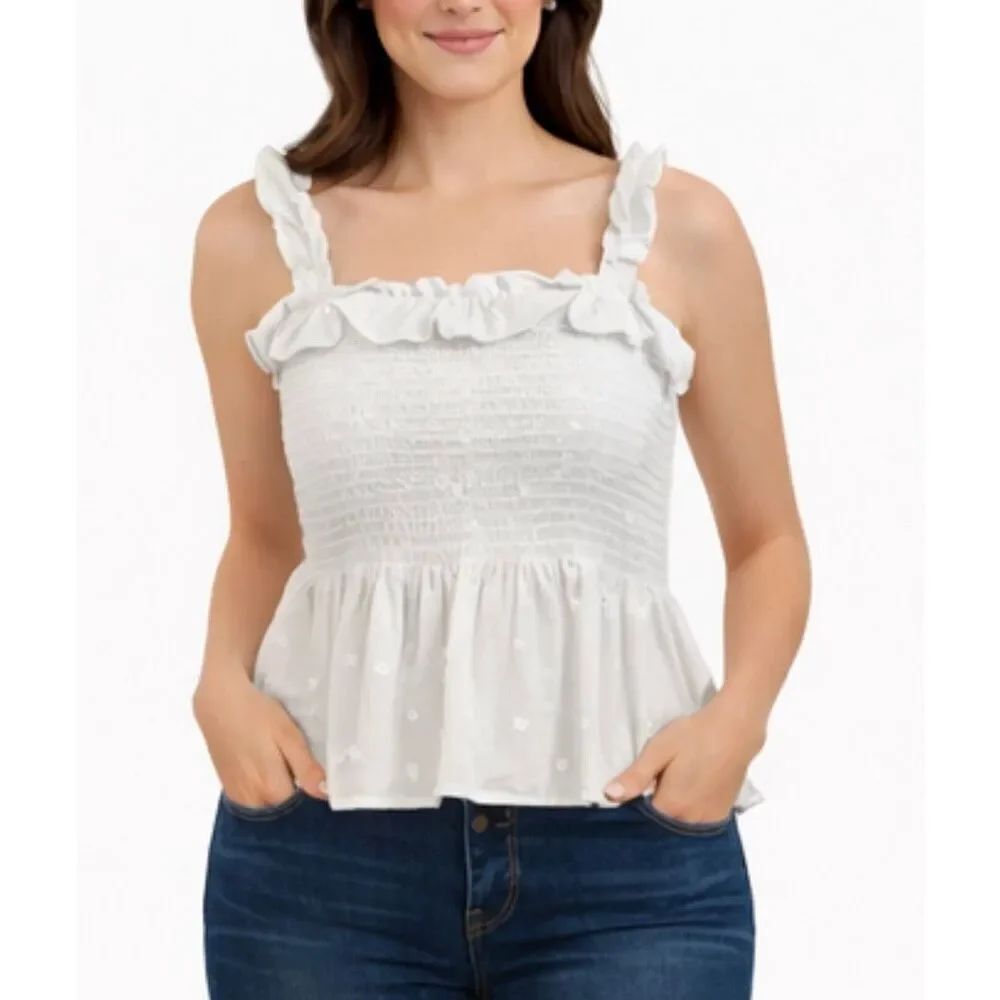 Old navy white smocked eyelet ruffled tank size medium